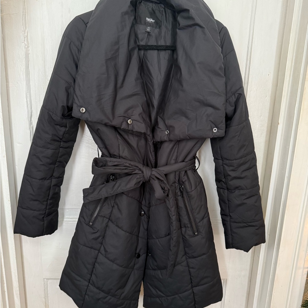 Black Puffer Jacket with Belt